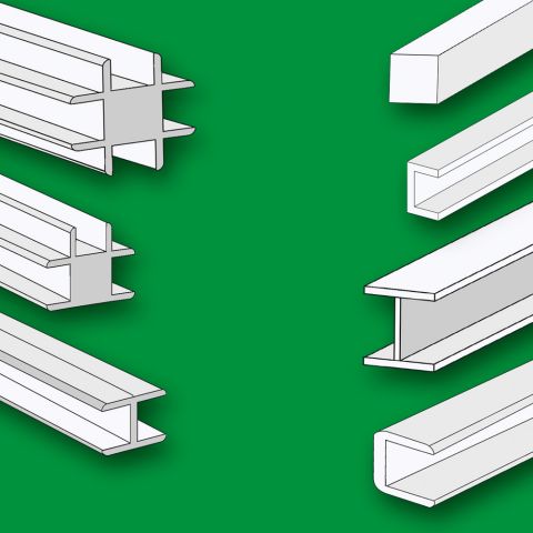 Plastikprofile, Quadrat, I - Profil, U-Profil rechteckig und rund, Kreuzverbindung,T-Verbindung